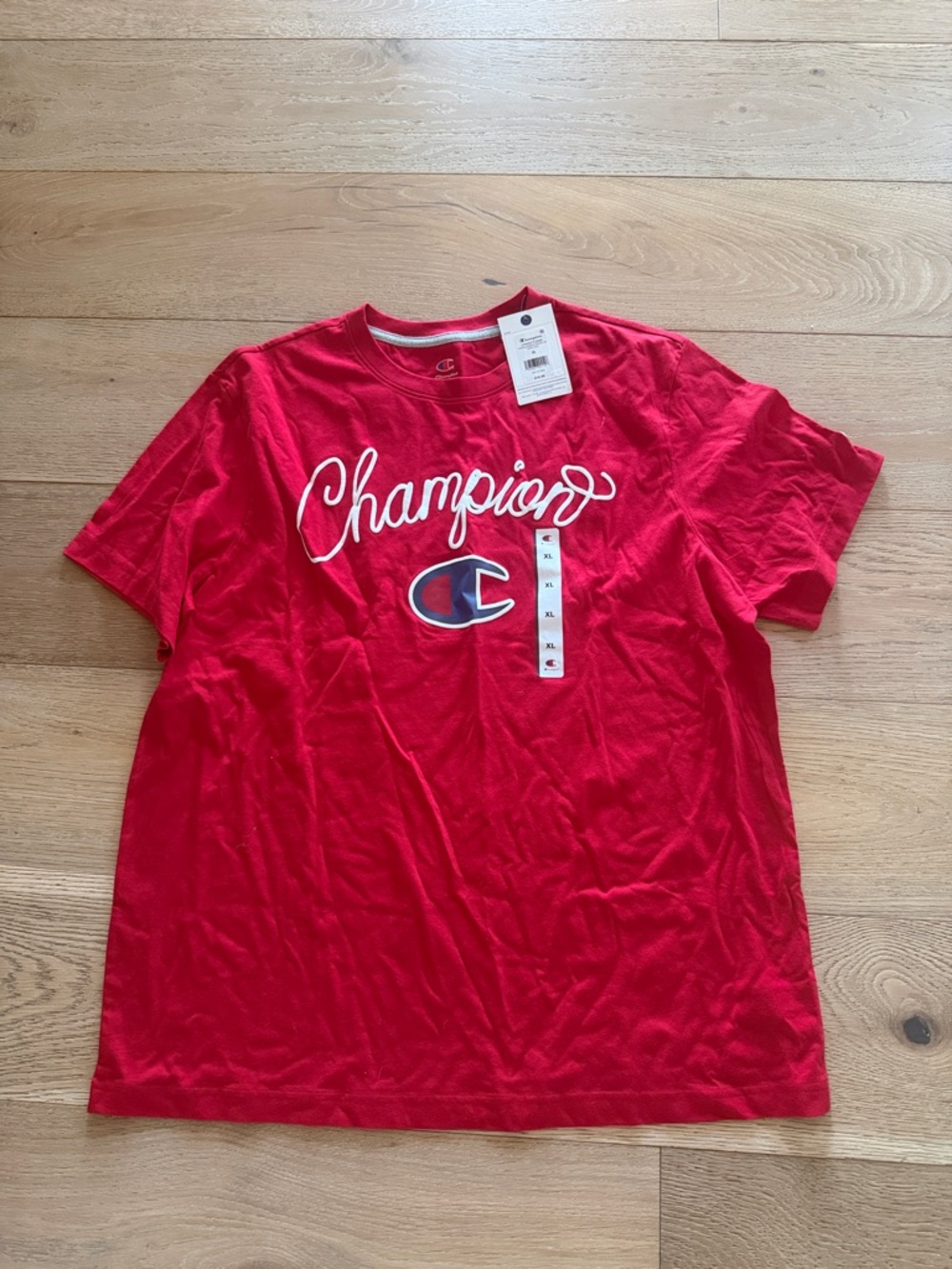 Champion Men's Red Script Logo Short Sleeve Tee